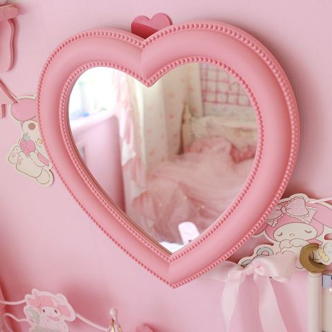 Miroirs de tenture murale de maquillage de miroir cosmétique en forme de coeur d'amour rose pour des filles ► Photo 1/4
