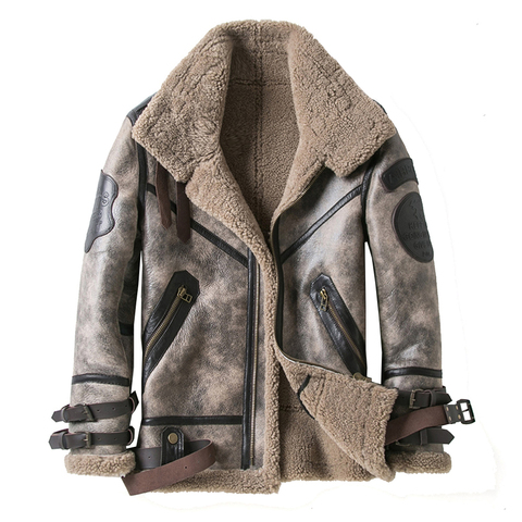 Manteau en vraie fourrure de mouton pour homme, veste d'hiver marron, vêtement d'extérieur de qualité 100% ► Photo 1/6