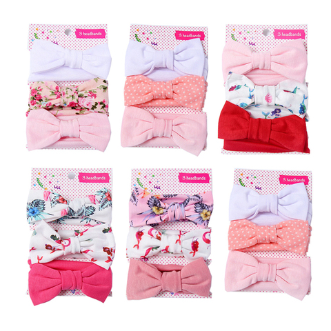 3 pièces/ensemble bébé bandeau à fleurs couleur unie point imprimé rose nœuds nouveau-né bébé fille bandeau cheveux accessoires filles Turban ► Photo 1/6