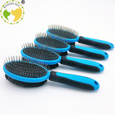 Bonzerpet – brosse Double face pour animaux de compagnie, peigne pour chiens et chats, outil de toilettage pour chiots à poils longs et courts, 2 tailles ► Photo 1/6