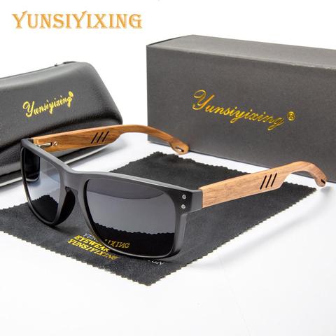 YUNSIYIXING lunettes de soleil polarisées en bois hommes carré résine lunettes de soleil bois naturel UV400 miroir lunettes hommes/femmes Oculos de sol ► Photo 1/6