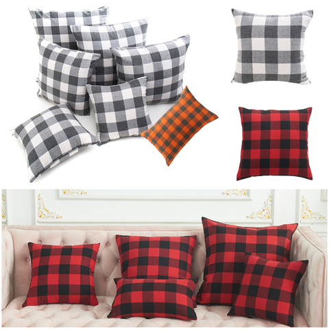 Housses de coussin modernes en coton à carreaux gris et rouge, housses d'oreiller pour noël, décoration de la maison, 30*50/40*40/45*45/50*50/55*60CM ► Photo 1/6