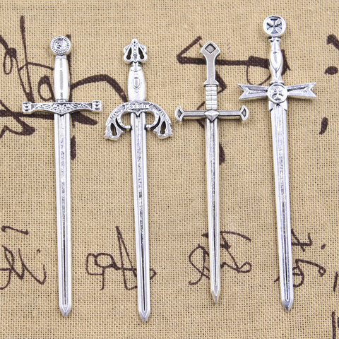 6 pièces breloques chevalier épée escrime épée Antique argent couleur pendentifs bricolage artisanat faisant des résultats à la main tibétain bijoux ► Photo 1/5