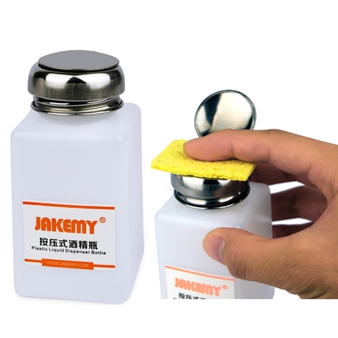 JAKEMY-bouteille d'alcool 120/180ML, avec capuchon de bouteille en acier inoxydable pour réparation de téléphones portables, nettoyage, liquide antistatique, en plastique ► Photo 1/6