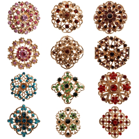 Strass de cristal plaqué petites broches de broche de bijoux pour la fête de mariée de mariage Bouquet rond bricolage accessoires de strass ► Photo 1/6