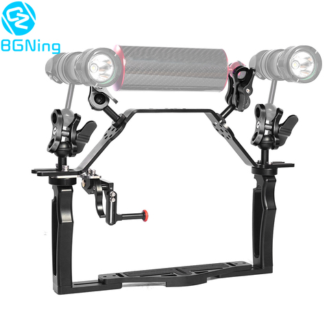 En Aluminium Sous-Marine Reflex stand support socle Double Main Support de Plateau avec Poignée Supérieure Obturateur Déclencheur Kit de Montage ► Photo 1/6