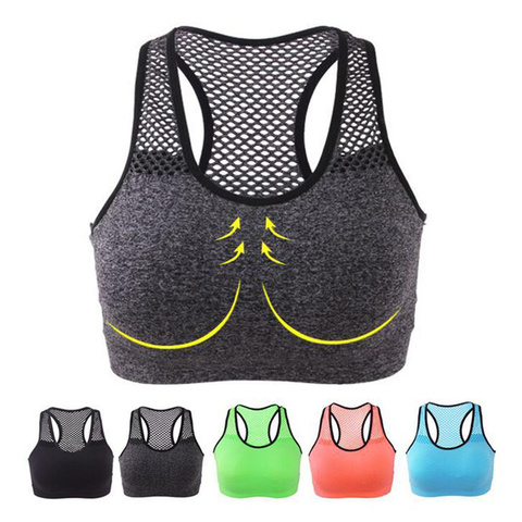 Soutien-gorge de sport femmes Yoga course entraînement maille respirant moyen soutient l'activité de Fitness soutiens-gorge Compression à séchage rapide femmes soutiens-gorge ► Photo 1/6