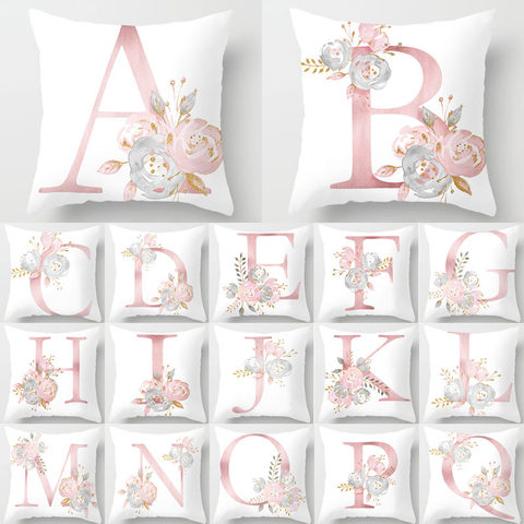 Oreiller lettres rose coussins décoratifs floraux taie d'oreiller Polyester housse de coussin jeter oreiller canapé décoration taie d'oreiller 40835 ► Photo 1/6