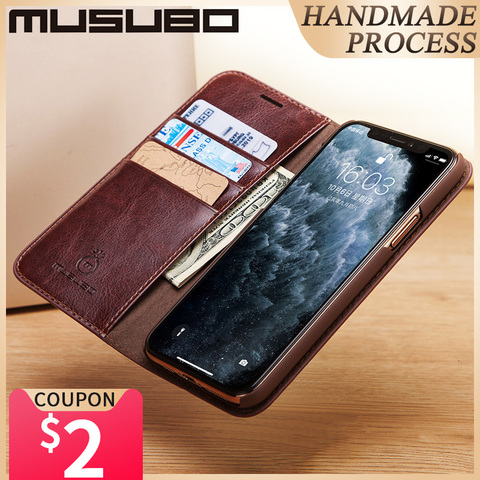 Musubo Pour iPhone 11 Pro Max En Cuir Véritable Flip Housse 11 Pro Fundas Luxe Pour iPhone Xs XR 8 7 6 Plus Portefeuille Coque ► Photo 1/6