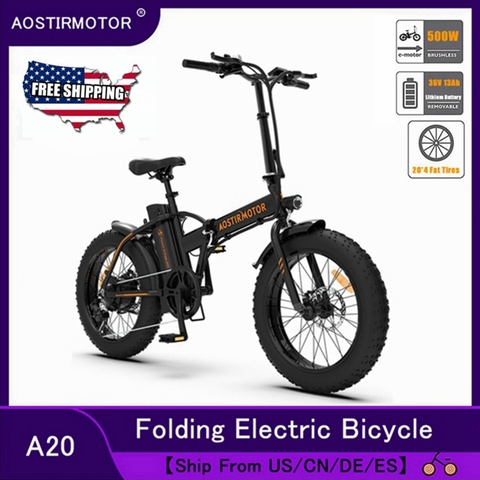 AOSTIRMOTOR – vélo électrique A20, 500W, pliable, pneus larges, pour la plage, pour hommes et femmes, batterie au Lithium amovible 36V 13ah ► Photo 1/6