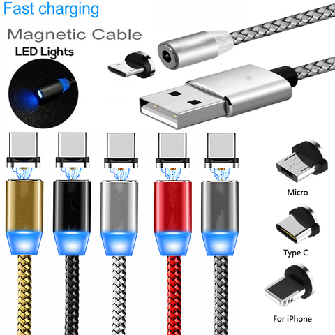 Câble de données LED de charge rapide USB magnétique pour Huawei P9 P10 P20 P30 Pro Honor 8 9 10 20 8X 8C 8A pour iPhone XS MAX XR 7 8 cordon ► Photo 1/6