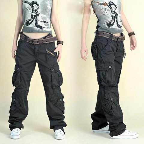 Livraison gratuite 2022 nouveauté mode Hip Hop lâche pantalon Jeans Baggy Cargo pantalon pour les femmes ► Photo 1/5