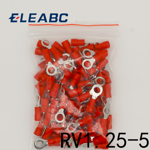 RV1.25-5 rouge isolé sertissage anneau Terminal câble fil connecteur 100 PCS/Pack RV1-5 RV ► Photo 1/2