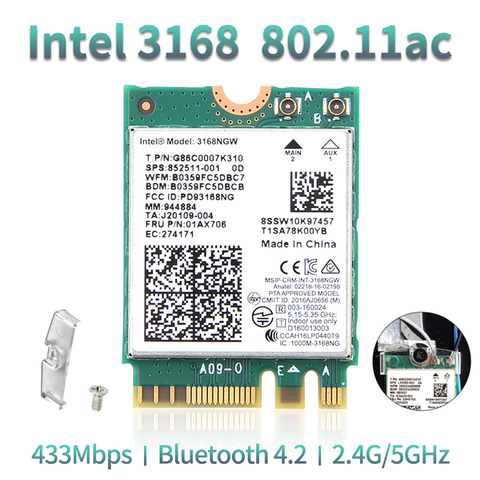 Carte Wi-Fi Wi-Fi 802.11ac, AC 3168/5Ghz, adaptateur réseau sans fil double bande, avec Bluetooth 4.2, AC 2.4, ngw NGFF M.2, adaptateur réseau sans fil ► Photo 1/5