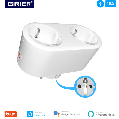 Wifi Smart double prise 16A avec fonction de surveillance de l'énergie, prise de courant à distance sans fil, fonctionne avec Alexa Google Home vie intelligente ► Photo 1/6