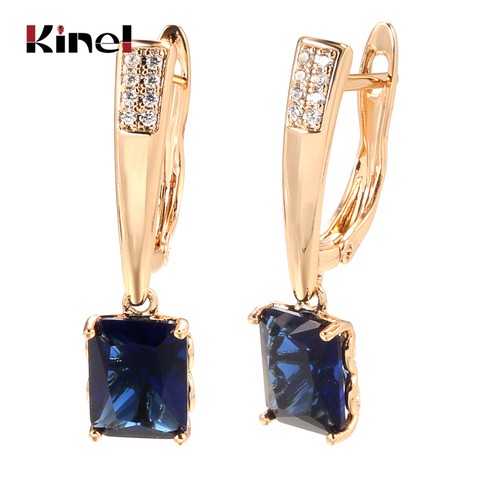 Kinel – boucles d'oreilles carrées en Zircon naturel bleu pour femmes, longues, mode 585, or Rose, mariage, bijoux de fête ► Photo 1/6