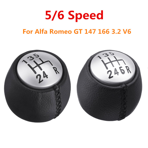 Pommeau de changement de vitesse manuel de voiture, 5 ou 6 vitesses, levier en cuir PU rond manette de vitesse pour Alfa Romeo GT 55347088 147 166 V6 3.2 ► Photo 1/6