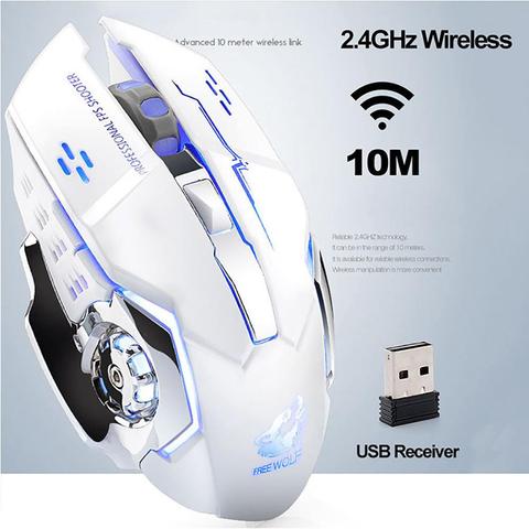 Wolf – souris optique de jeu X8 silencieuse, 2.4GHz, 2400DPI, 6 touches, récepteur USB, pour ordinateur portable, Gamer à la maison ► Photo 1/6