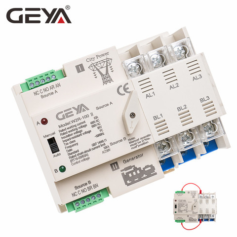 GEYA – interrupteur de transfert automatique double alimentation W2R ATS, 3 phases, contrôleur de puissance sans interruption, 63a, 100a, 110V, 220V, cadeau ► Photo 1/6
