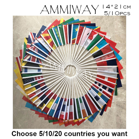 AMMIWAY-drapeau à main, 14x21cm, choisissez 5 pièces, 10 pièces, 20 pièces de pays que vous voulez, drapeau à main imprimé ► Photo 1/2
