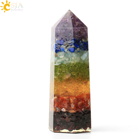 CSJA Chakra naturel gravier décoration hexagonale colonne 90mm facettes prisme Reiki cristal méditation spécimen Figurine décor G426 ► Photo 1/6