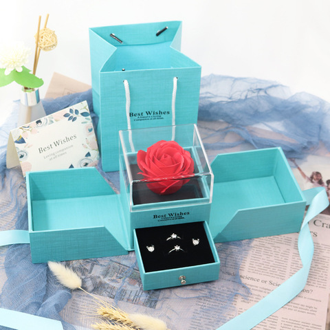 ROSE espace fleurs artificielles ROSE boîte fleur cadeau pour maman décoration de la maison noël saint valentin cadeau mariage petite amie cadeaux ► Photo 1/6