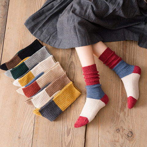 2022 nouvelles femmes coton chaussettes mode automne hiver chaussettes 1 paire chaud Patchwork couleur longues chaussettes femme de haute qualité Style coréen ► Photo 1/6