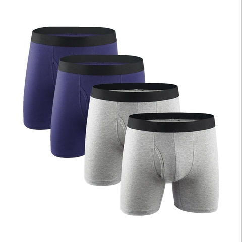 Lot de 4 boxers pour hommes, slips de bonne Performance, longs, volants devant avec poche, sous-vêtements en coton ► Photo 1/1