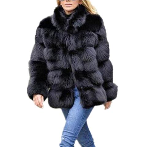 Manteau en fausse fourrure de renard pour femme, Slim, à manches longues, col, vêtement d'extérieur, taille S-6XL, hiver ► Photo 1/6