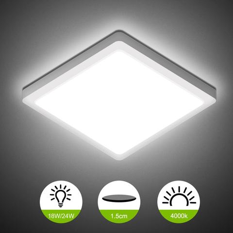 Plafonnier d'éclairage monté en Surface 18W 24W blanc naturel LED plafonnier Ultra-mince arrondi carré moderne plafonnier ► Photo 1/6