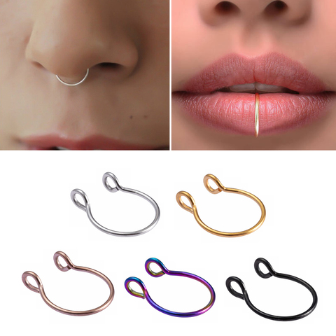 1-5 pièces en forme de U faux nez anneau Septum Piercing lèvre anneaux ensemble cerceau or goujon acier inoxydable fer à cheval bijoux de corps pour les femmes 20G ► Photo 1/6