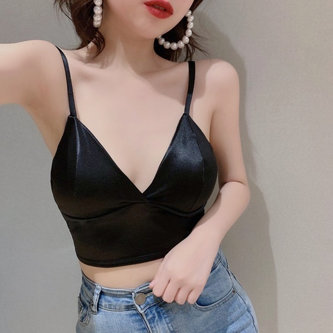 Sexy Satin haut court chaud érotique femmes haut Bustier mode Streetwear Blouse Lingerie Corset Spaghetti sangle débardeur sous-vêtements ► Photo 1/5