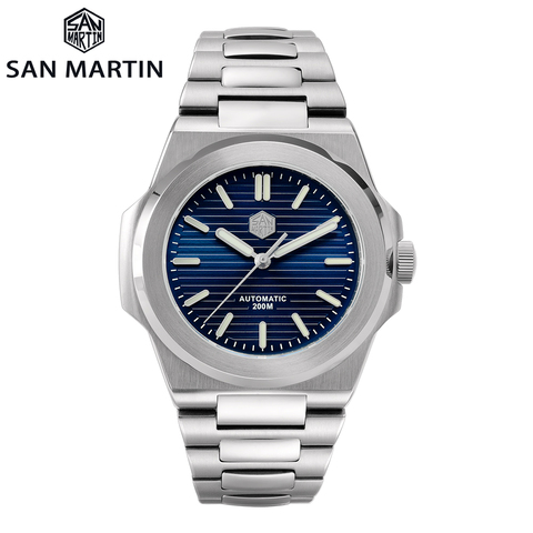 San Martin-montre mécanique pour hommes, rétro, classique, luxe, saphir et cristal, acier inoxydable, montres mécaniques et lumineuses, 20 bars, BGW-9 ► Photo 1/6