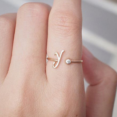 Bague de mariage en acier inoxydable, 26 lettres, minuscule, Alphabet, cristal, initiales, bijoux de doigt, accessoires, cadeau, A-Z ► Photo 1/6