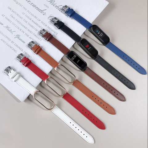 Bracelet en cuir pour Xiaomi Mi Band 3/4/5 bracelet élégant montre Bracelet pour Xiaomi mi band 3 4 bracelet Miband 5 4 3 Bracelet ► Photo 1/6