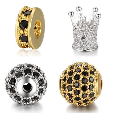 Perles Disco CZ pour Bracelets pour hommes, 3 pièces/lot, Micro pavé, couronne en Zircon, DIY, perles d'espacement pour Bracelets, bijoux, vente en gros, 100% ► Photo 1/6