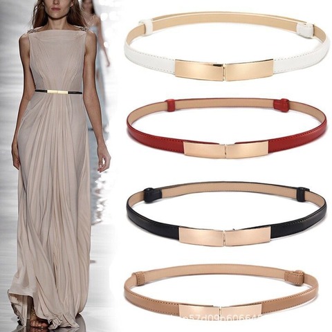 Ceinture robe simple polyvalent mode femmes ceinture en cuir mince maigre métal or élastique boucle ceinture ceinture robe accessoires ► Photo 1/6