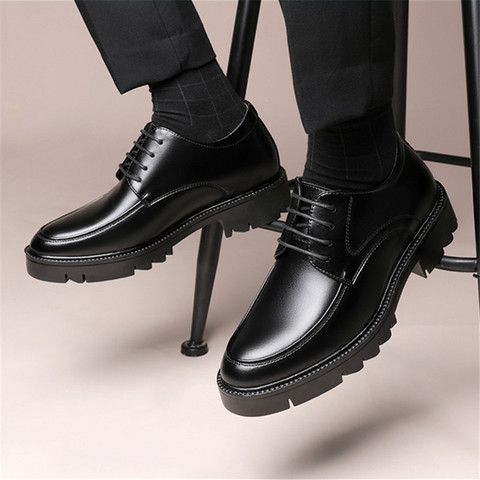 Chaussures d'affaires hommes Oxford cuir véritable augmenté 8/10CM hommes ascenseur chaussures pour hommes chaussures formelles de haute qualité élégant noir ► Photo 1/6