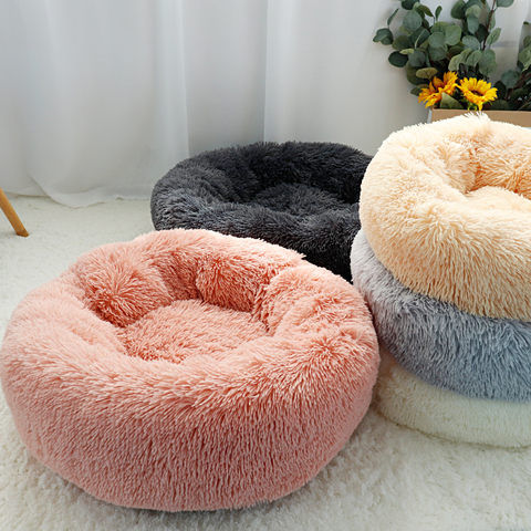 Chaud polaire chien lit rond coussin pour animaux de compagnie pour petit moyen grand chiens chat longue peluche hiver chien chenil chiot tapis lit chaise longue canapé ► Photo 1/6