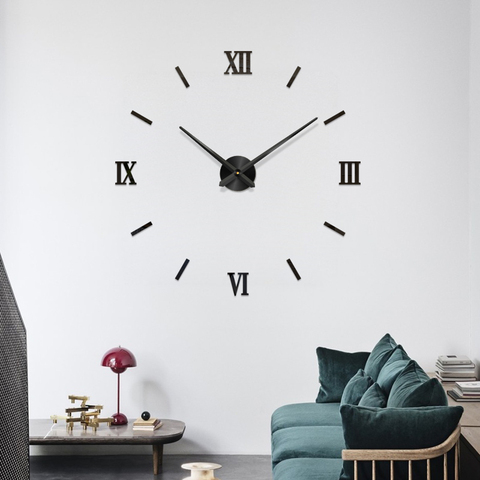 Horloge murale 3D avec numéros numériques de Rome, 48 pouces, effet miroir, décoration à bricolage-même, noir/or/argent ► Photo 1/6