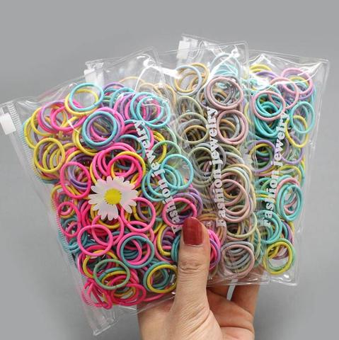 Lot de 100 élastiques colorés en Nylon noir pour enfants, petits nœuds de cheveux, support queue de cheval, bandeau en caoutchouc, pour filles ► Photo 1/6