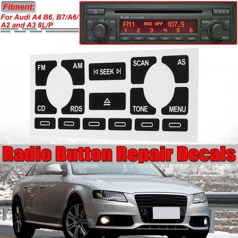 1x TP / AS voiture Audio Radio stéréo usé Peeling bouton réparation décalcomanies autocollants pour Audi A4 B6 B7/ A6/ A2 A3 8L/P Fix moche bouton ► Photo 1/6