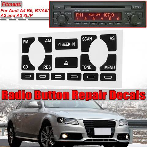 1x TP / AS voiture Audio Radio stéréo usé Peeling bouton réparation décalcomanies autocollants pour Audi A4 B6 B7/ A6/ A2 A3 8L/P Fix moche bouton ► Photo 1/6