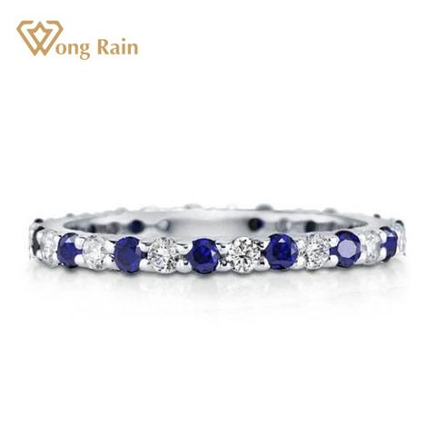 Wong Rain 925 en argent Sterling saphir rubis émeraude créé Moissanite pierre gemme mariage fiançailles anneaux romantiques bijoux fins ► Photo 1/6