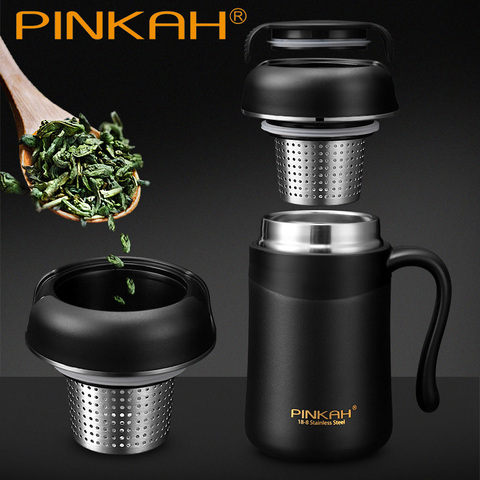 Pinkah Thermos 380ml avec infuseur à thé café filtre acier inoxydable isolé sous vide tasse à café maison bureau thé tasse avec poignée ► Photo 1/6