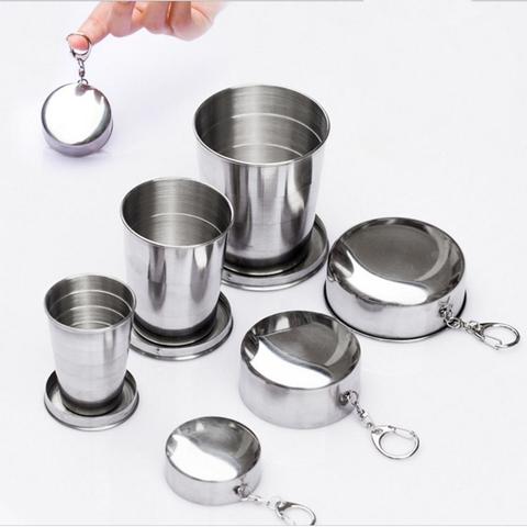 Tasse pliable en acier inoxydable pour Camping, voyage, randonnée, tasse à vin Portable, avec porte-clés ► Photo 1/6