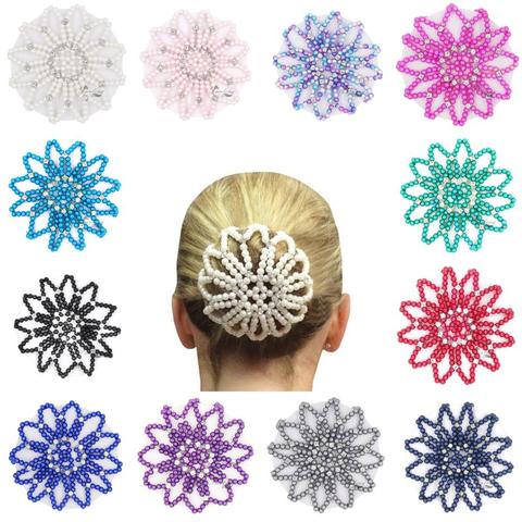 Furling fille 1 PC fait à la main au Crochet perle élastique cheveux filets Ballet danse Snood Net cheveux bandes chignon couvre ornement pour dames ► Photo 1/6