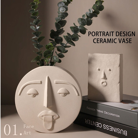 Style nordique moderne masque facial Vase en céramique décoration de la maison Vases à fleurs tête mat Table Vase à fleurs pour accessoire de décoration de mariage ► Photo 1/6