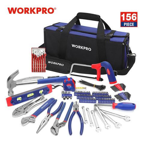 WORKPRO – ensemble d'outils de réparation domestique, 156 pièces, tournevis, pince à marteau, clé, instruments de travail, avec sac en tissu de 17'' ► Photo 1/6