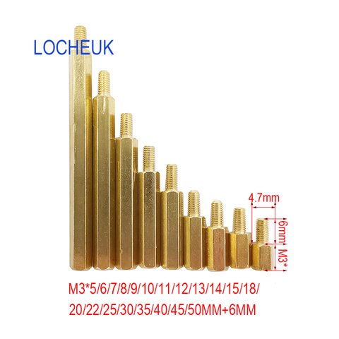 Vis d'espacement en laiton, M3 mâle 6mm x femelle 5-50mm, broches hexagonales creuses M3 * 5 ~ 50mm + 6mm, 10 pièces ► Photo 1/6